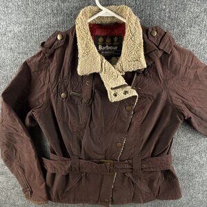 Barbour International MATLOCK Brown Size 6 Waxed Jacket Women Fleece Inside